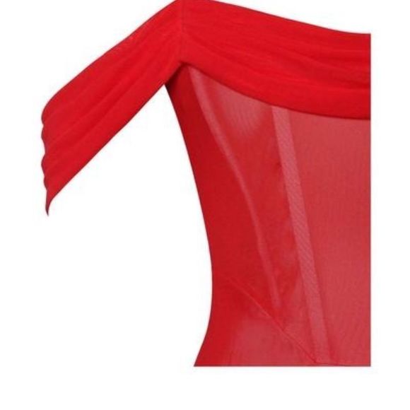 🔥Red Off Shoulder Mesh Corset Dress - Picture 9 of 16